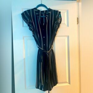 Lucky Brand Navy & Gray Striped Tie Waist Dress